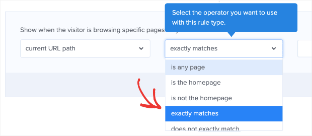 Change Current URL path to Exactly matches for age verification popup campaign