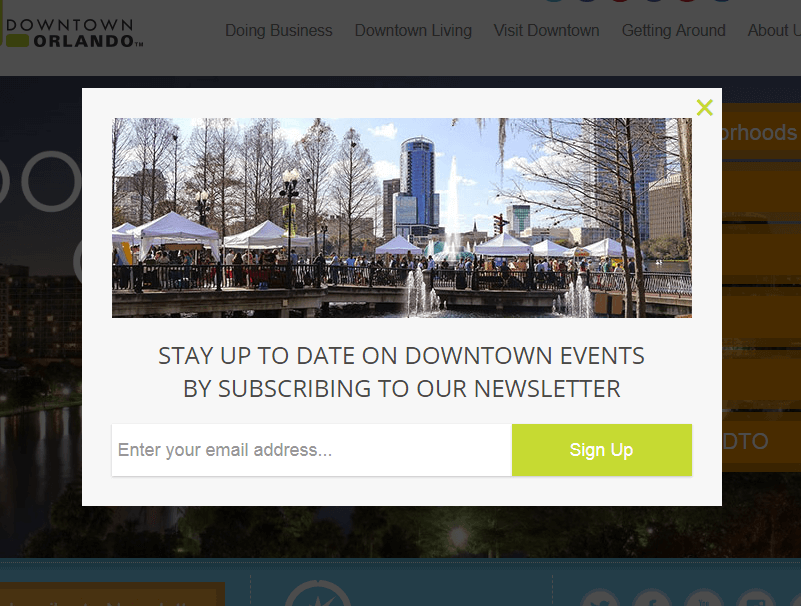 DowntownOrlando adds 4000 subscribers a year using OptinMonster