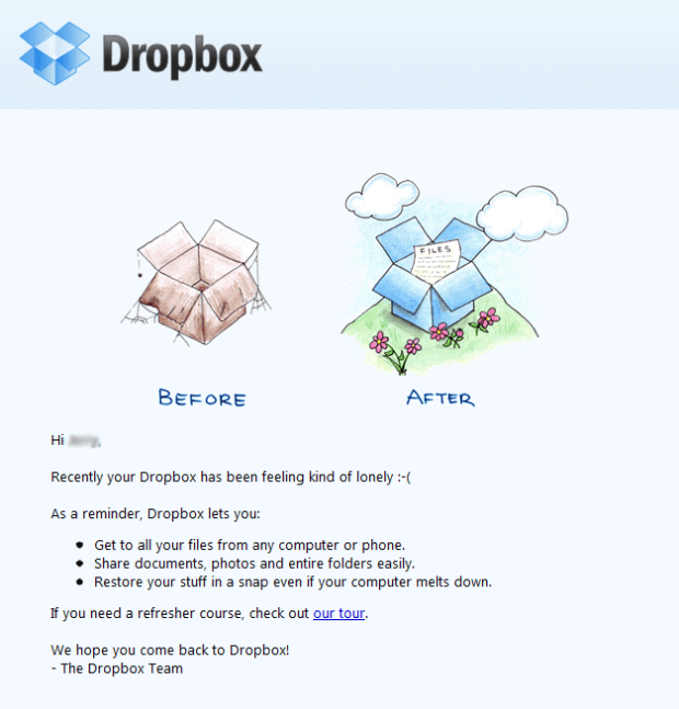 dropbox short and sweet email marketing content