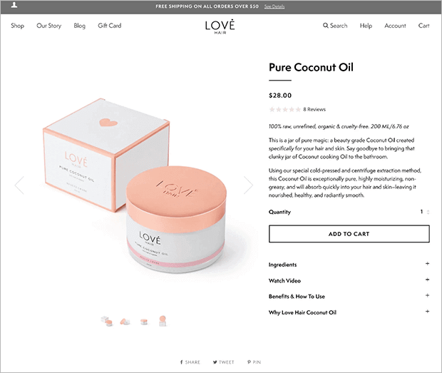 Example of a Shopify product page