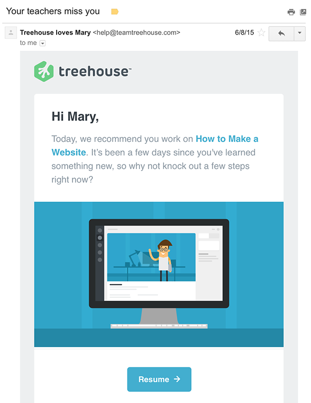 Treehouse Personalized Email